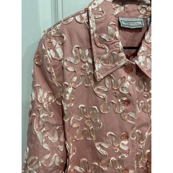 Simonton Says Button Front Blazer Jacket Pink Sz XL Satin Floral Feminine - Picture 4 of 10